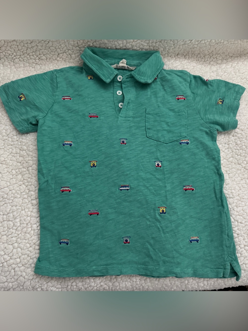 Mini Boden Boys' Teal Polo Shirt with Embroidered Van Icons